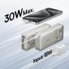 Free2Pull 10000mAh 30W Powerbank ar USB-C portu un ievelkamu USB-C kabeli - pelēks