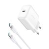 USB-C PD 30W QC SFC sienas lādētājs + 1m USB-C kabelis - balts