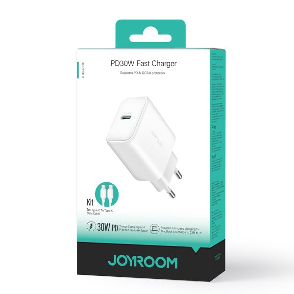USB-C PD 30W QC SFC sienas lādētājs + 1m USB-C kabelis - balts