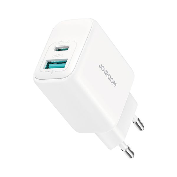 USB-C USB-A 20W PD QC 3.0 sienas lādētājs - balts