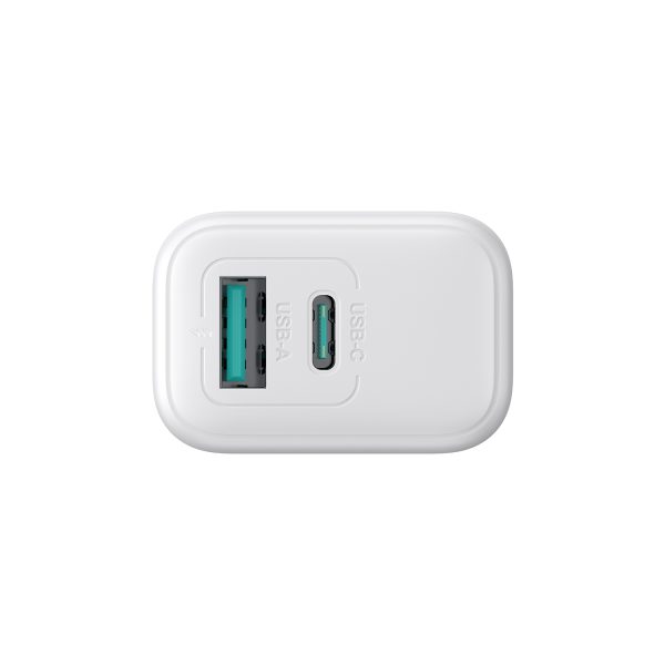 USB-C USB-A 20W PD QC 3.0 sienas lādētājs - balts