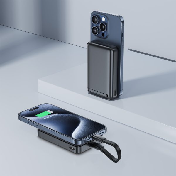 Magnētiskā pārnēsājamā uzlādes ierīce 10000mAh 30W Qi2 ar MagSafe tehnoloģiju - melna