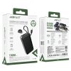 Powerbank 10000mAh PD30W ar iebūvētu USB-C kabeli - melns