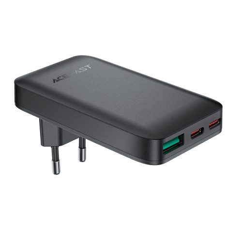65 W GaN 2 USB-C USB-A īpaši plāns, plakans sienas lādētājs - melns