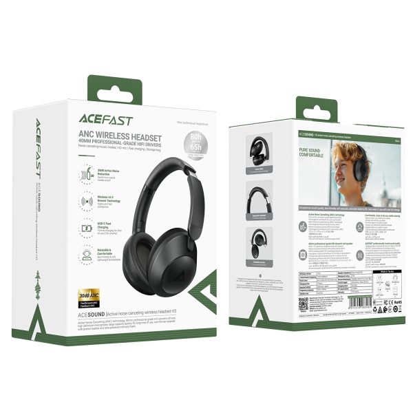 H3 Bluetooth bezvadu austiņas ar ANC USB-C IPX4 - melnas
