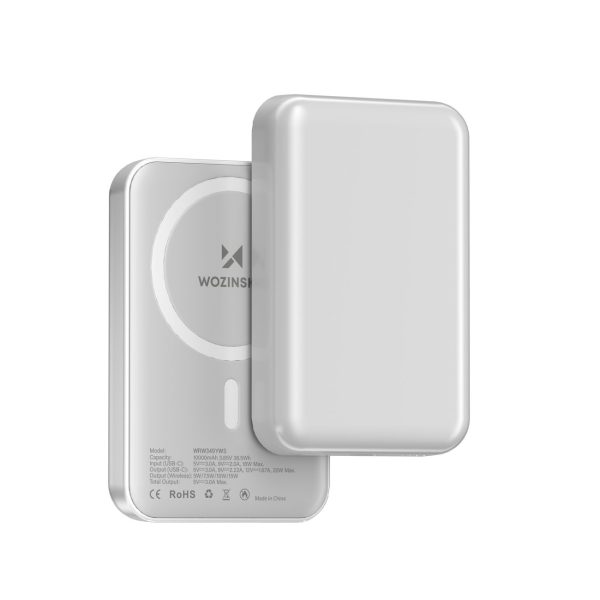 Magnētiskā pārnēsājamā uzlādes ierīce 10000 mAh ar USB-C kabeli 25 cm - balta