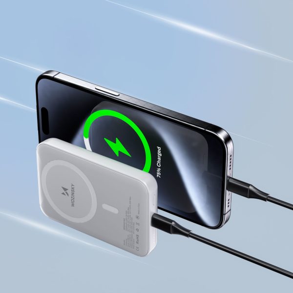 Magnētiskā pārnēsājamā uzlādes ierīce 10000 mAh ar USB-C kabeli 25 cm - balta