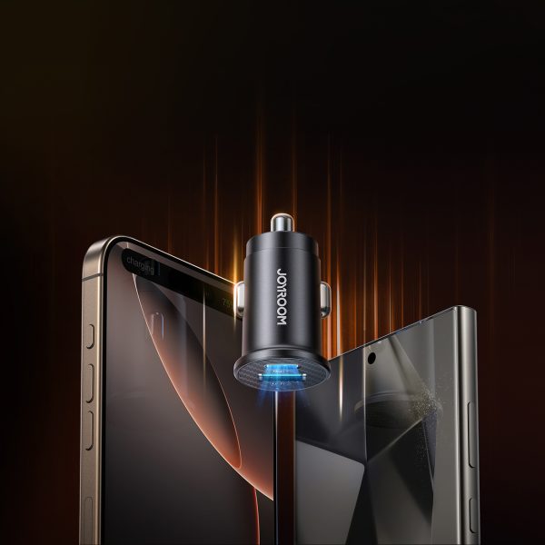 Mini 15W automašīnas lādētājs USB-A USB-C - melns