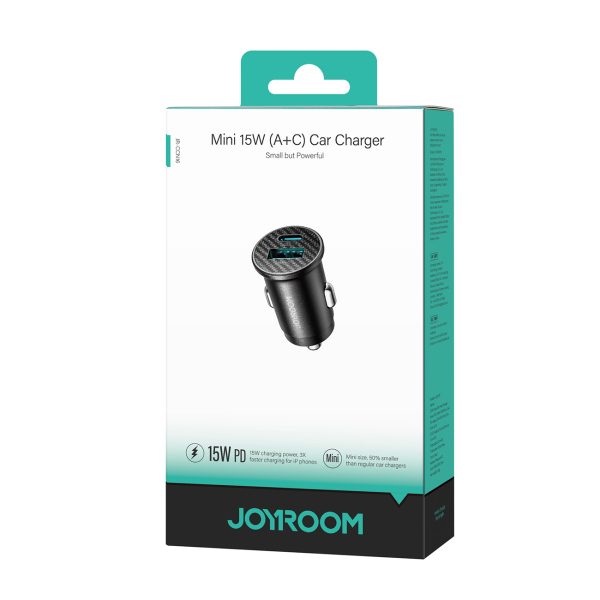 Mini 15W automašīnas lādētājs USB-A USB-C - melns