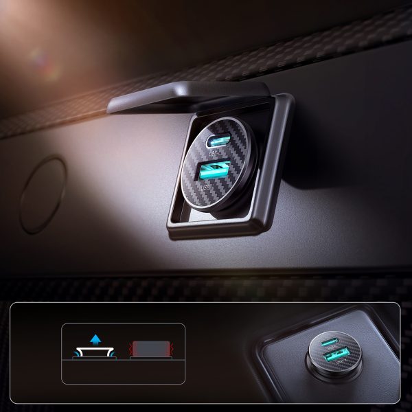 Mini 15W automašīnas lādētājs USB-A USB-C - melns