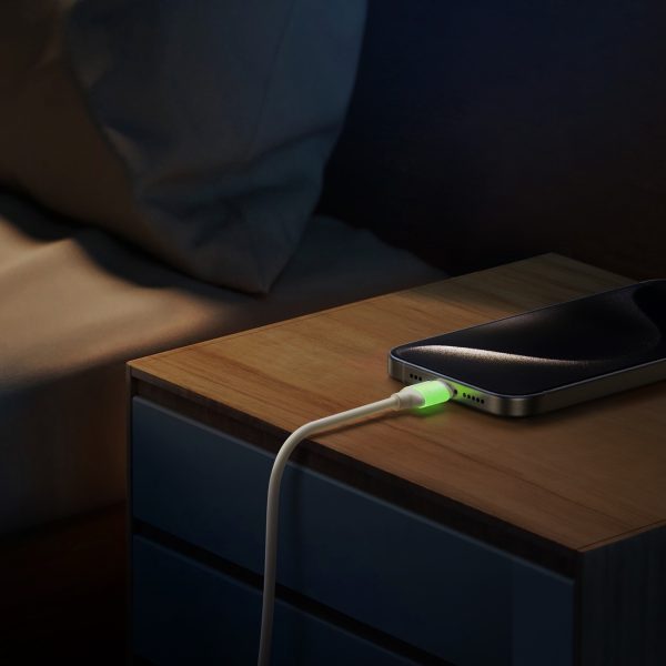 USB-C - USB-C kabelis ar fluorescējošu uzgali 60W 1.2m - bēšs