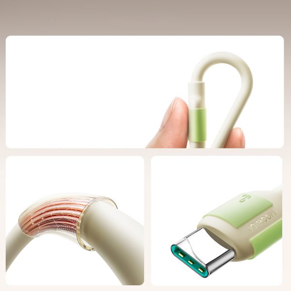 USB-A - USB-C kabelis ar fluorescējošu uzgali 3A 2m - bēšs