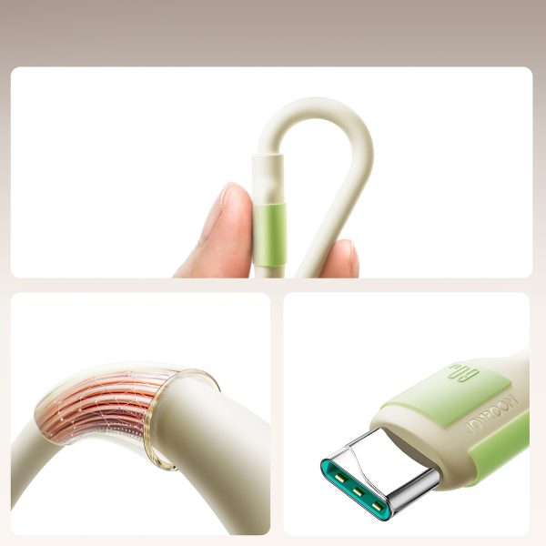 USB-C - USB-C kabelis ar fluorescējošu uzgali 60W 2m - bēšs