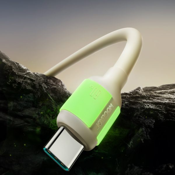 USB-C - USB-C kabelis ar fluorescējošu uzgali 60W 2m - bēšs