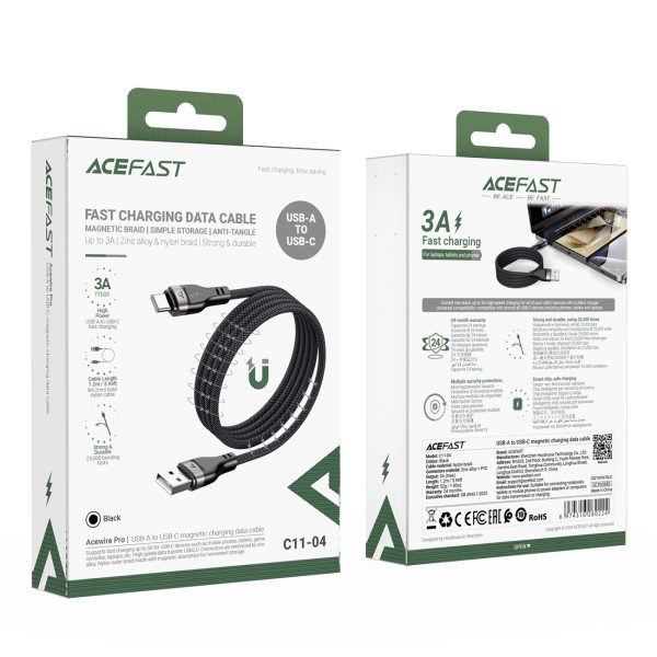 Kabelis USB-A - USB-C 3A ar magnētisku organizatoru 1,2 m - melns