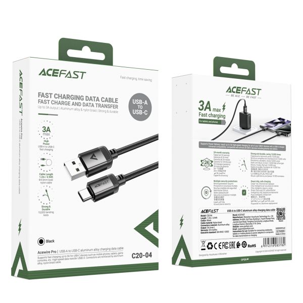 Kabelis USB-A - USB-C 480Mb/s 3A 1.2m - melns