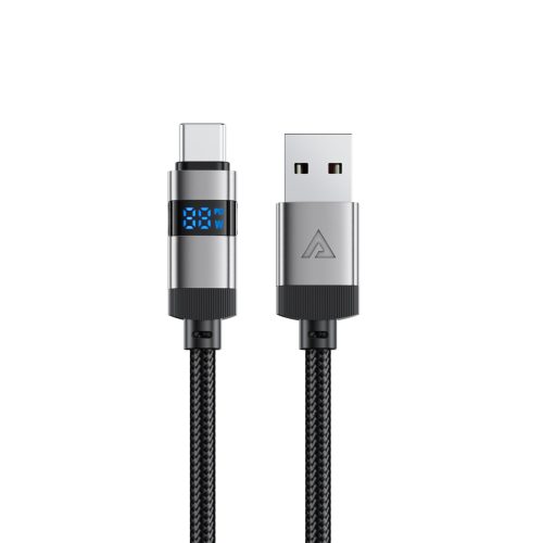Kabelis USB-A - USB-C ar displeju 480Mb/s 66W 1.2m - melns