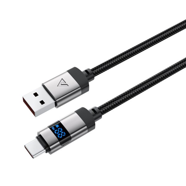 Kabelis USB-A - USB-C ar displeju 480Mb/s 66W 1.2m - melns