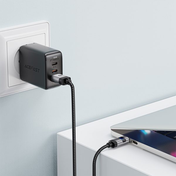 Kabelis USB-A - USB-C ar displeju 480Mb/s 66W 1.2m - melns