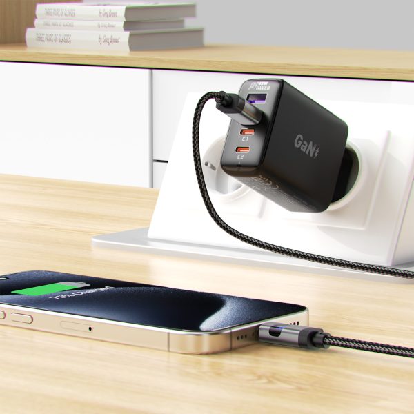 Kabelis USB-A - USB-C ar displeju 480Mb/s 66W 1.2m - melns
