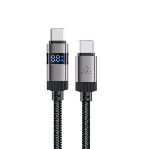 Kabelis USB-C - USB-C ar displeju 480Mb/s 66W 1.2m - melns