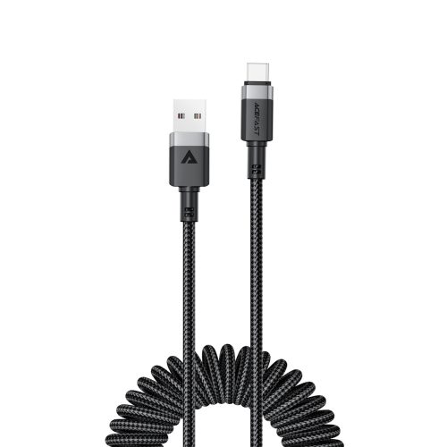 Spirālveida kabelis USB-A - USB-C 480Mb/s 3A 1.2m - melns