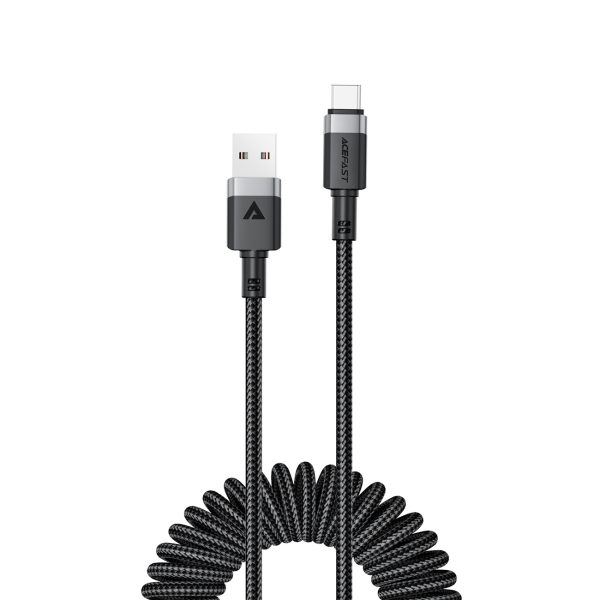 Spirālveida kabelis USB-A - USB-C 480Mb/s 3A 1.2m - melns
