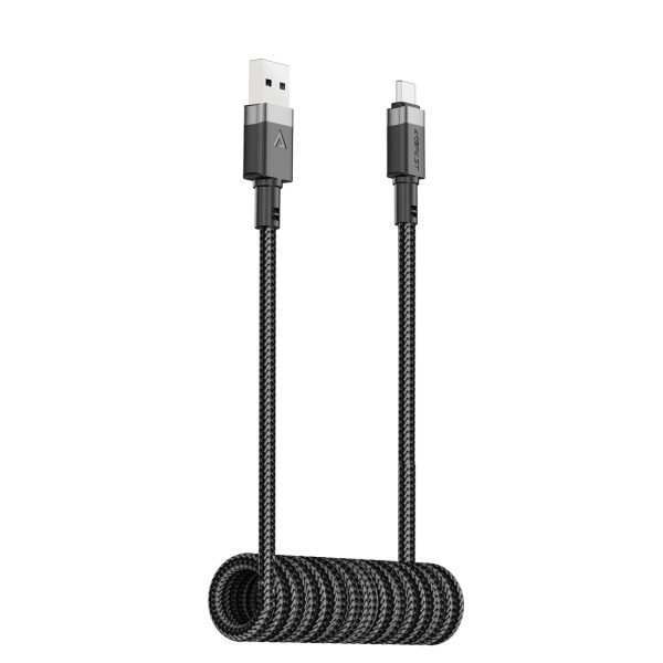 Spirālveida kabelis USB-A - USB-C 480Mb/s 3A 1.2m - melns