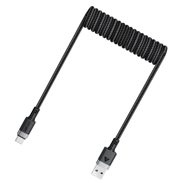 Spirālveida kabelis USB-A - USB-C 480Mb/s 3A 1.2m - melns