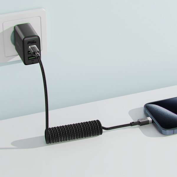 Spirālveida kabelis USB-A - USB-C 480Mb/s 3A 1.2m - melns