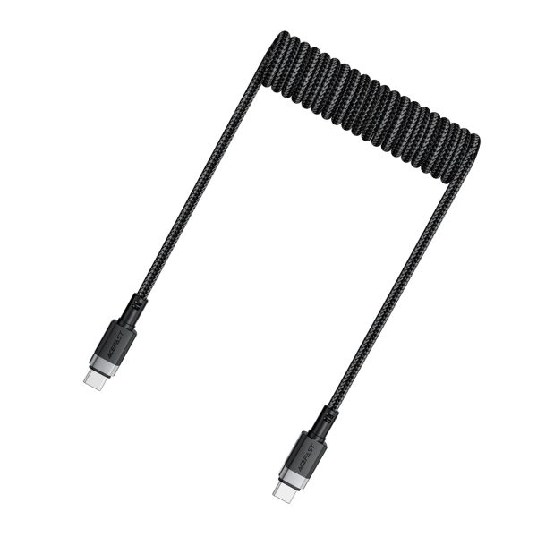 USB-C spirālveida kabelis - USB-C 480Mb/s 3A 1.2m - melns