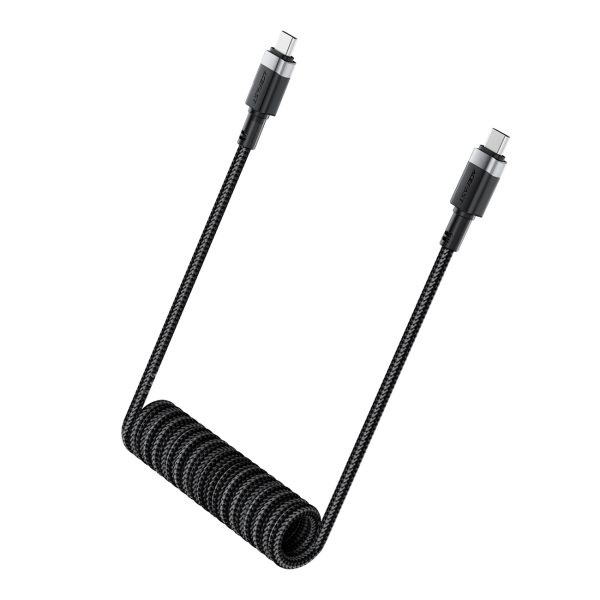 USB-C spirālveida kabelis - USB-C 480Mb/s 3A 1.2m - melns