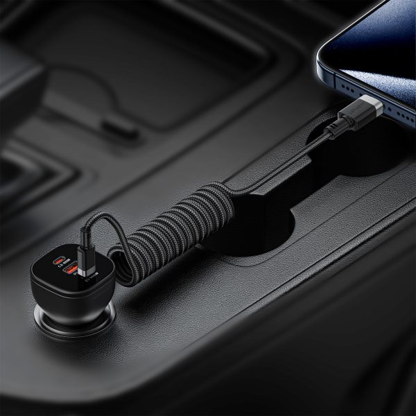 USB-C spirālveida kabelis - USB-C 480Mb/s 3A 1.2m - melns