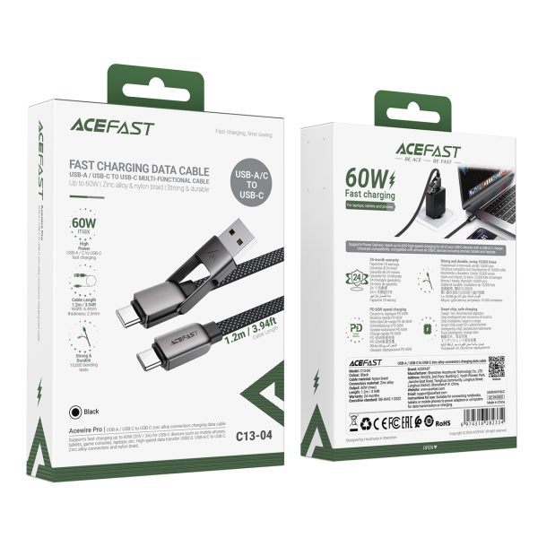 Kabelis USB-C - USB-A / USB-C 480Mb/s 3A 1.2m - melns
