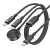 3in1 kabelis USB-C - 2x USB-C / Apple Watch Qi lādētājs 480Mb/s 100W 1.2m - melns