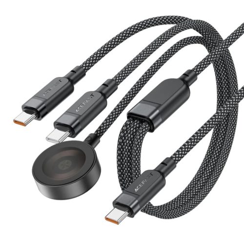 3in1 kabelis USB-C - 2x USB-C / Apple Watch Qi lādētājs 480Mb/s 100W 1.2m - melns