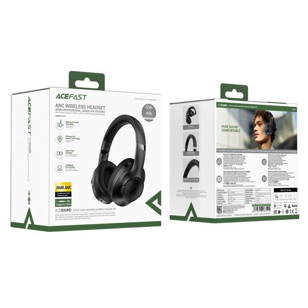 H4 ANC bezvadu Bluetooth 5.3 IPX4 austiņas ar ausu aizdari - melnas