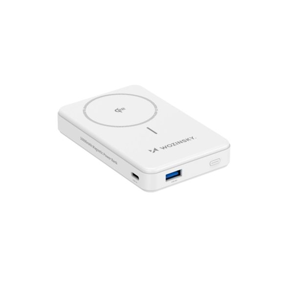 Qi2 10000mAh magnētiskais pārnēsājamais akumulators ar USB-A USB-C 22.5W PD statīvu - balts