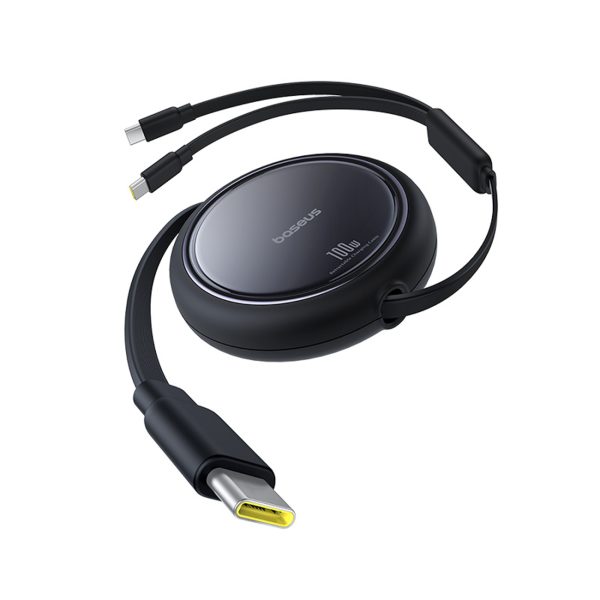 USB-C izvelkams kabelis - 2 x USB-C Bright Mirror Series 100W 1m - melns