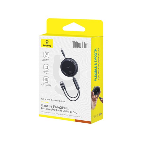 USB-C izvelkams kabelis - 2 x USB-C Bright Mirror Series 100W 1m - melns