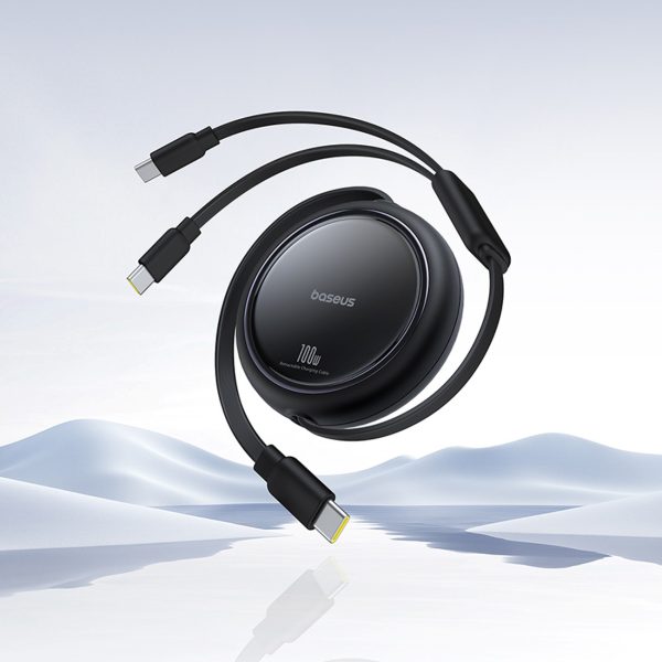 USB-C izvelkams kabelis - 2 x USB-C Bright Mirror Series 100W 1m - melns