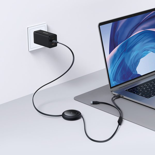 USB-C izvelkams kabelis - 2 x USB-C Bright Mirror Series 100W 1m - melns