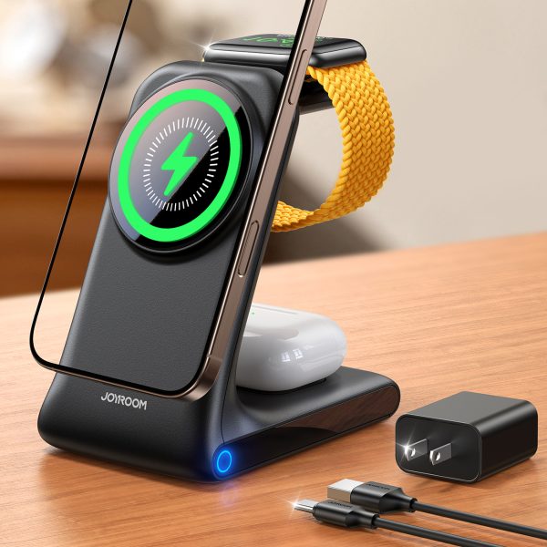 3in1 bezvadu lādētāja uzlādes stacija ar MagSafe tehnoloģiju - melna