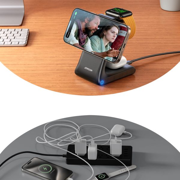3in1 bezvadu lādētāja uzlādes stacija ar MagSafe tehnoloģiju - melna