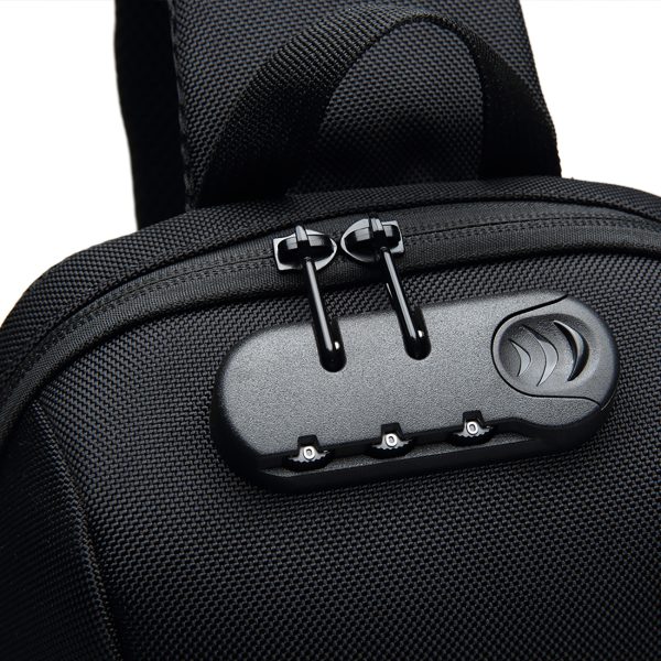 Premium klases viena pleca pretaizdzīšanas pilsētas mugursoma ar organizētāju un USB — melna