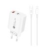 20 W USB-A USB-C sienas lādētājs ar 1 m USB-C kabeli — iPhone Lightning — balts