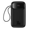 Powerbank QPow 2 20000mAh 30W ar 2 iebūvētiem USB-C kabeļiem - melns