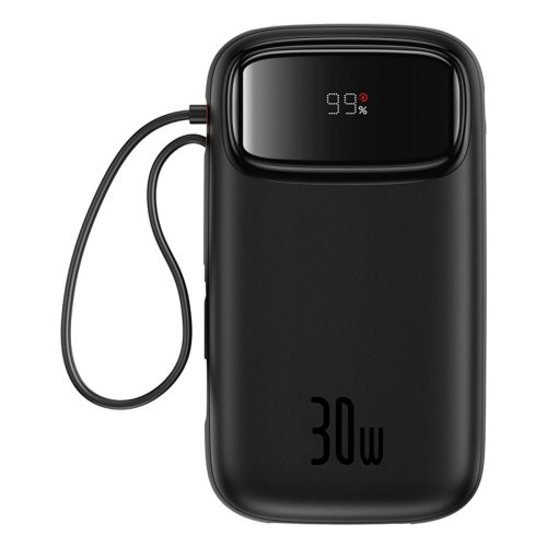 Powerbank QPow 2 20000mAh 30W ar 2 iebūvētiem USB-C kabeļiem - melns