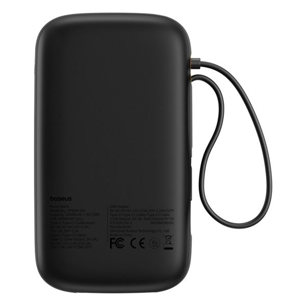 Powerbank QPow 2 20000mAh 30W ar 2 iebūvētiem USB-C kabeļiem - melns