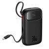 Powerbank QPow 2 20000mAh 30W ar 2 iebūvētiem USB-C kabeļiem - melns